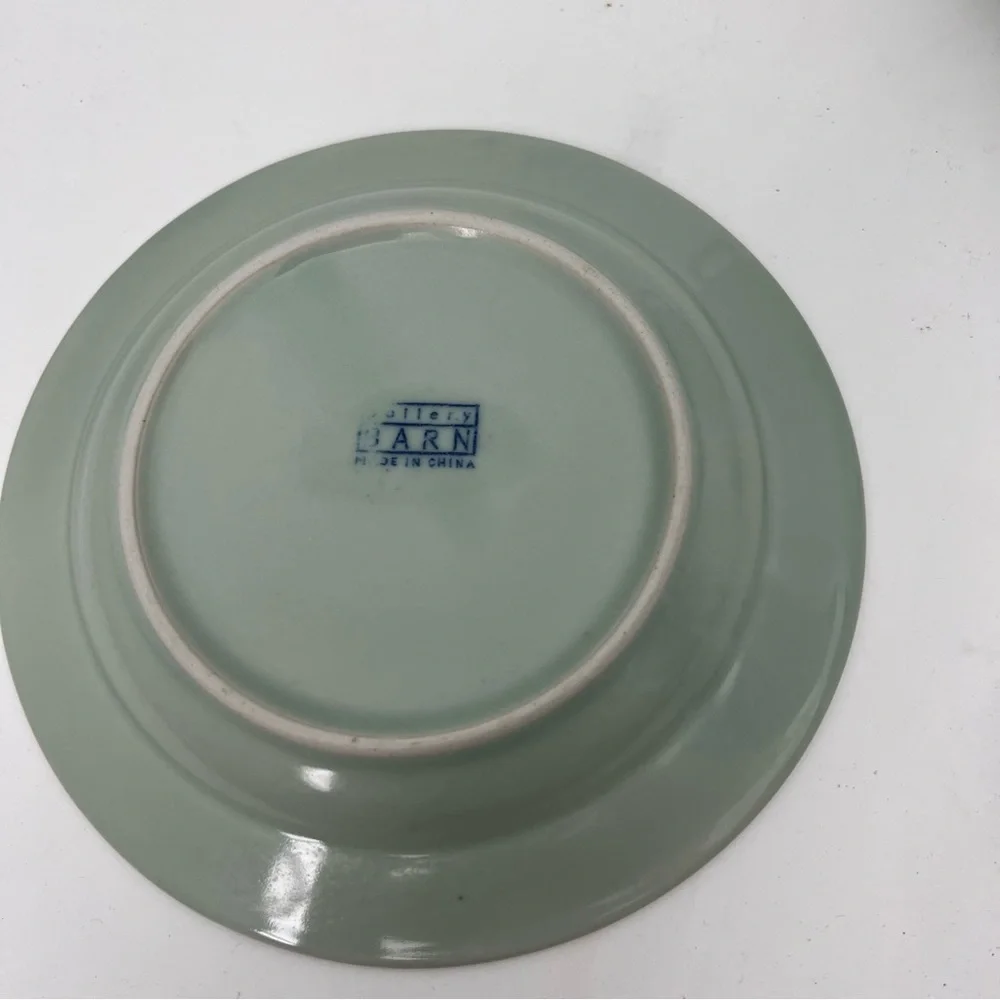 Pottery Barn Ribbed Cup and Saucer Set of 2 Sage Green Cottage Core